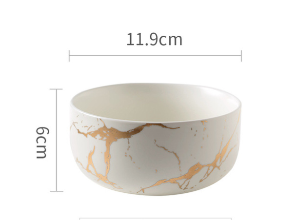 Nordic Marble-Effect Porcelain Bowl with Gold Detail