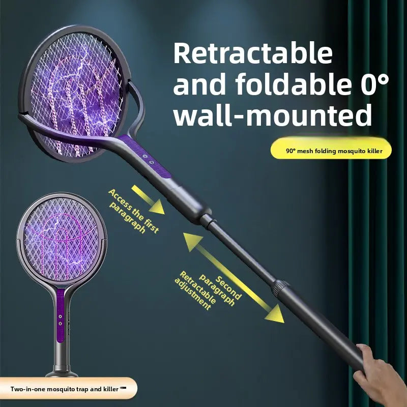 Retractable Electric Fly Swatter, 90° Rotatable Foldable Bug Zapper Racket with Extendable Telescopic Handle, Purple Light Mosquito Attractor, USB Rechargeable 2 in 1 Indoor Outdoor Pest Control for Home Backyard Camping Father'S Day Gift