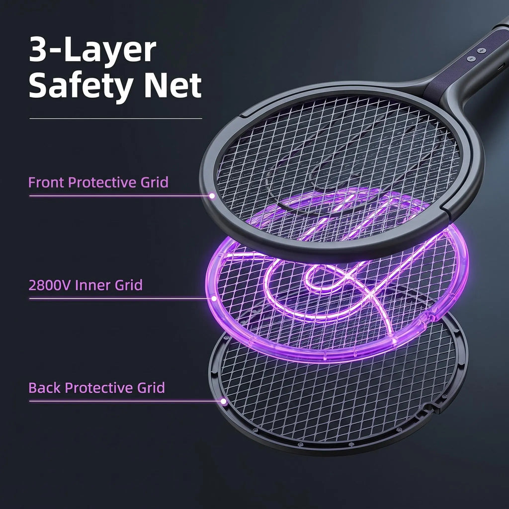 Retractable Electric Fly Swatter, 90° Rotatable Foldable Bug Zapper Racket with Extendable Telescopic Handle, Purple Light Mosquito Attractor, USB Rechargeable 2 in 1 Indoor Outdoor Pest Control for Home Backyard Camping Father'S Day Gift