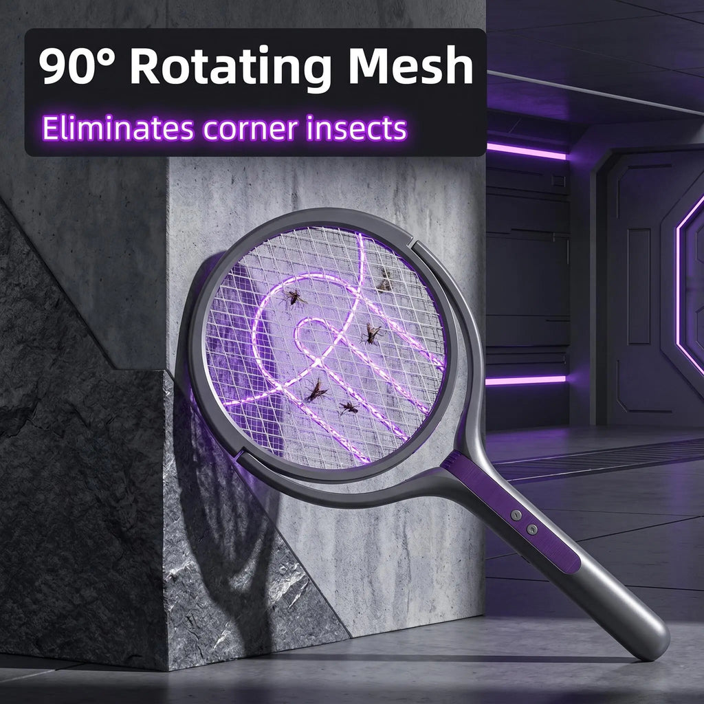 Retractable Electric Fly Swatter, 90° Rotatable Foldable Bug Zapper Racket with Extendable Telescopic Handle, Purple Light Mosquito Attractor, USB Rechargeable 2 in 1 Indoor Outdoor Pest Control for Home Backyard Camping Father'S Day Gift