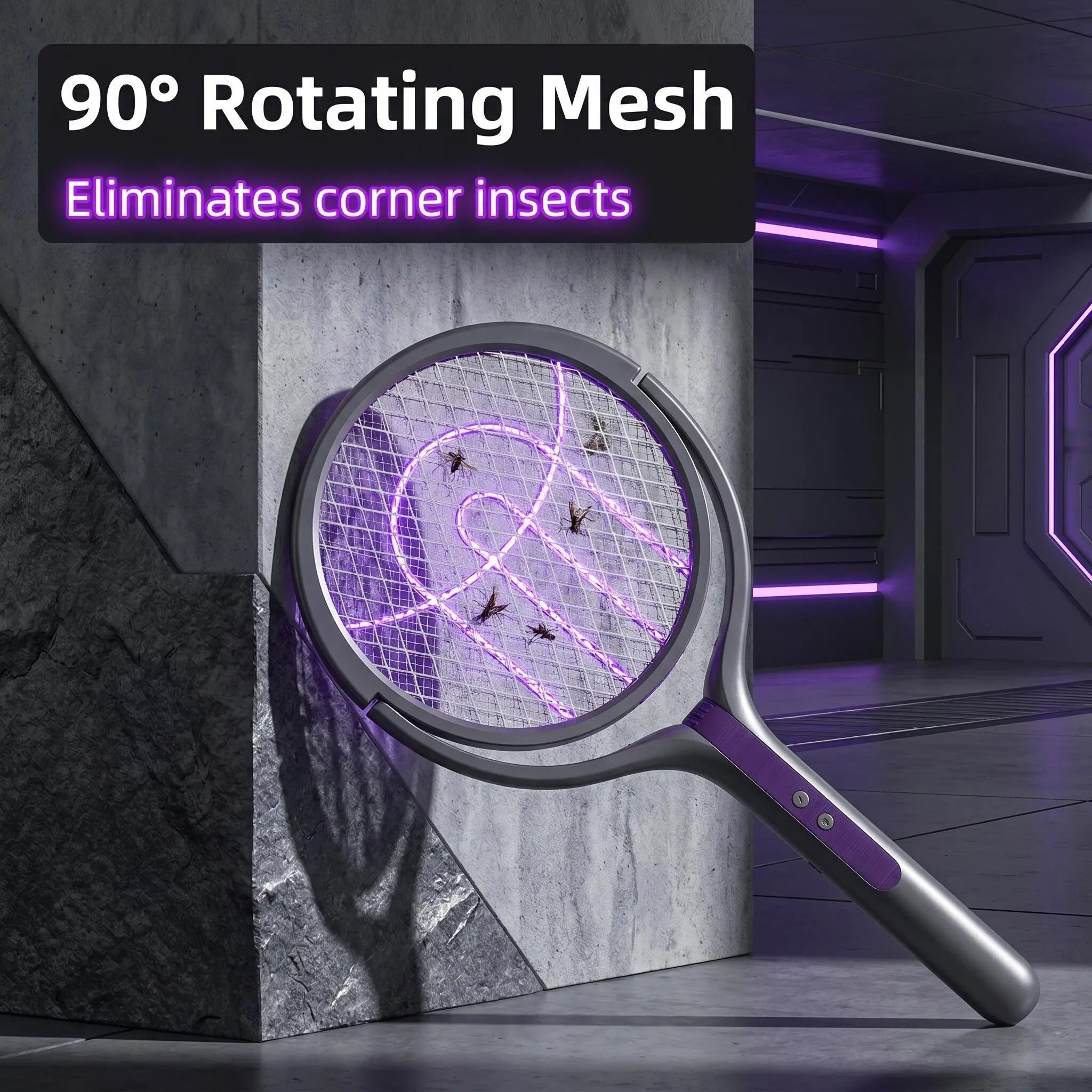 Retractable Electric Fly Swatter, 90° Rotatable Foldable Bug Zapper Racket with Extendable Telescopic Handle, Purple Light Mosquito Attractor, USB Rechargeable 2 in 1 Indoor Outdoor Pest Control for Home Backyard Camping Father'S Day Gift