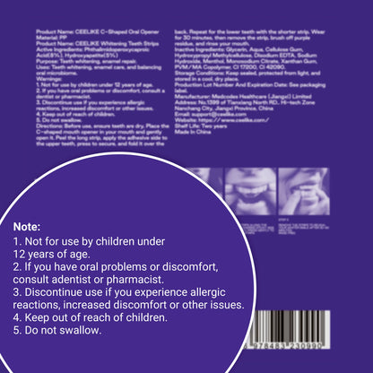 CEELIKE Purple Teeth Whitening Strips with Complimentary Cheek Retractor - 7/21 Whitening Sessions - Enamel-Safe Nano-Hydroxyapatite Formula - Non-Sensitive and Peroxide-Free Whitening Solution