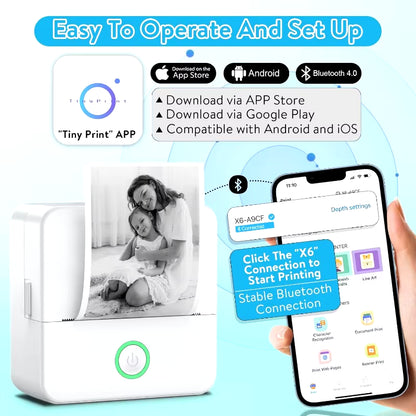 Compact Inkless Thermal Mini Sticker Printer - Bluetooth Pocket Printer for Photos and Memos