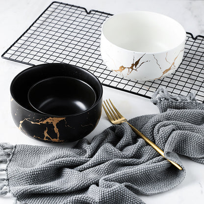 Nordic Marble-Effect Porcelain Bowl with Gold Detail