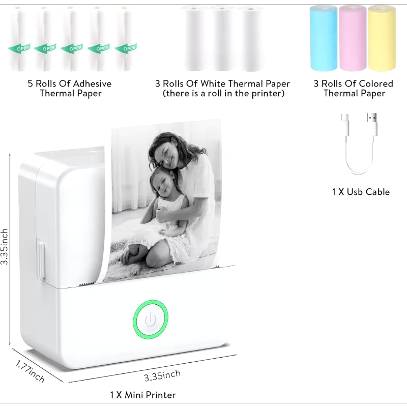 Compact Inkless Thermal Mini Sticker Printer - Bluetooth Pocket Printer for Photos and Memos