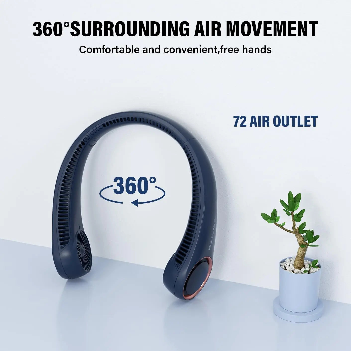 USB Rechargeable Neck Fan with Adjustable 3-Speed Settings, 360° Cooling, Quiet Operation, Blade-Free Design, Ideal for Summer Use