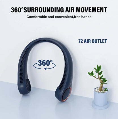 USB Rechargeable Neck Fan with Adjustable 3-Speed Settings, 360° Cooling, Quiet Operation, Blade-Free Design, Ideal for Summer Use