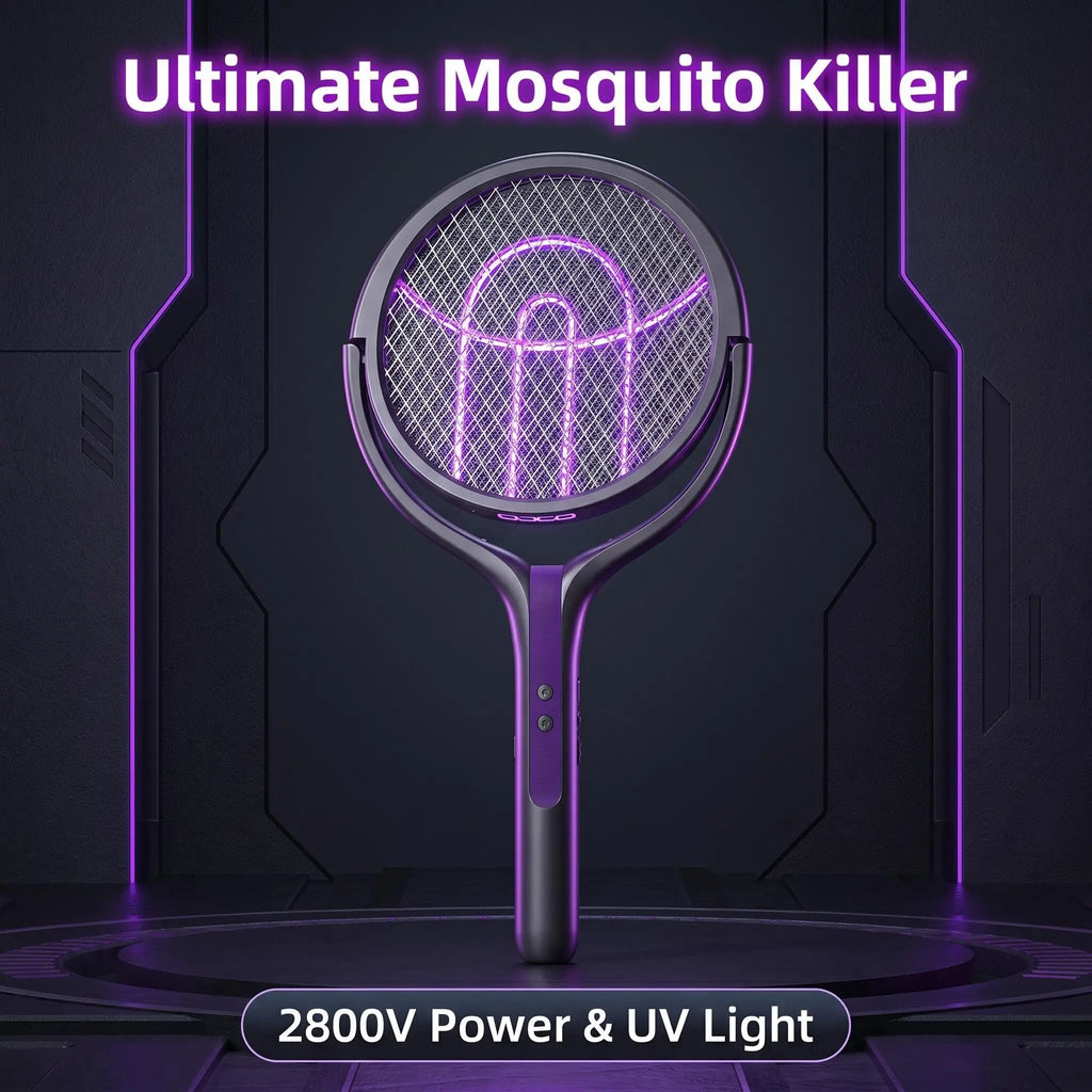 Retractable Electric Fly Swatter, 90° Rotatable Foldable Bug Zapper Racket with Extendable Telescopic Handle, Purple Light Mosquito Attractor, USB Rechargeable 2 in 1 Indoor Outdoor Pest Control for Home Backyard Camping Father'S Day Gift