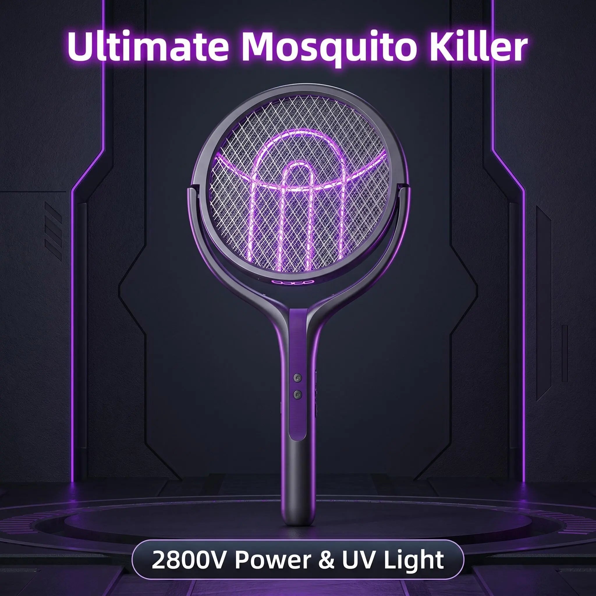 Retractable Electric Fly Swatter, 90° Rotatable Foldable Bug Zapper Racket with Extendable Telescopic Handle, Purple Light Mosquito Attractor, USB Rechargeable 2 in 1 Indoor Outdoor Pest Control for Home Backyard Camping Father'S Day Gift