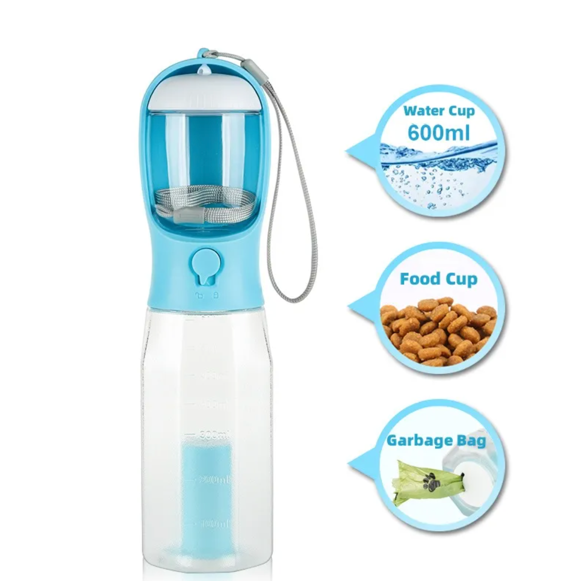 3-in-1 Portable Pet Water Bottle with Food Cup