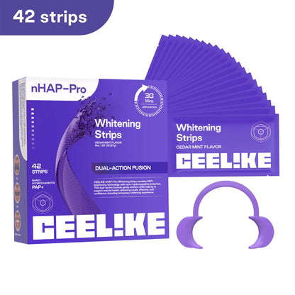 CEELIKE Purple Teeth Whitening Strips with Complimentary Cheek Retractor - 7/21 Whitening Sessions - Enamel-Safe Nano-Hydroxyapatite Formula - Non-Sensitive and Peroxide-Free Whitening Solution