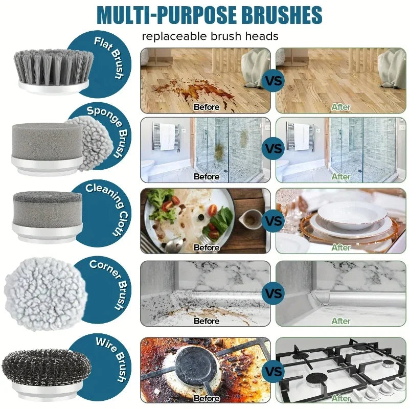 Revolutionary Electric Spin Scrubber with 5 Versatile Brush Heads for Effortless Cleaning