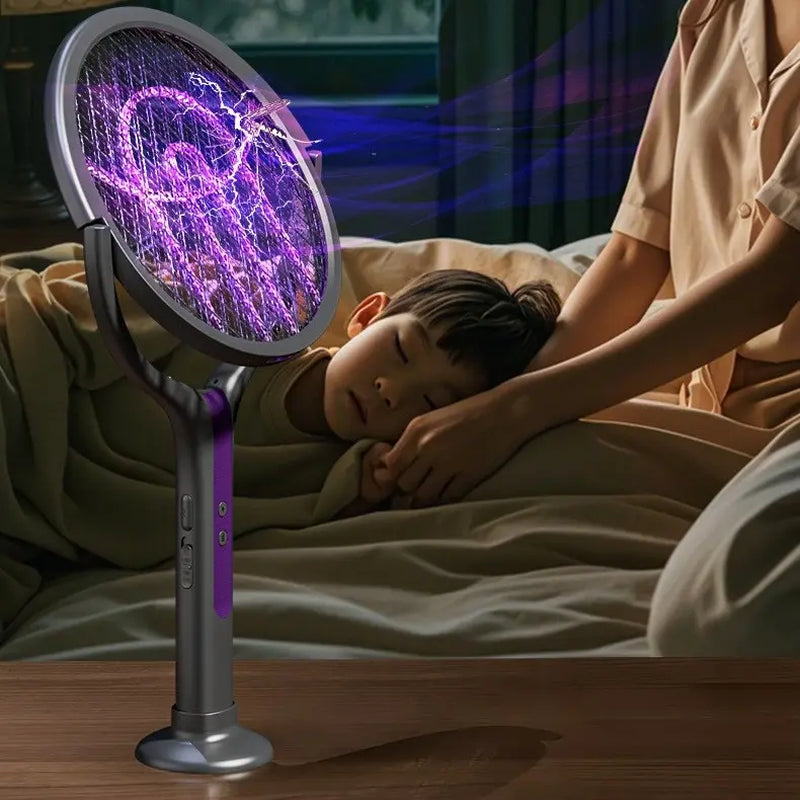 Retractable Electric Fly Swatter, 90° Rotatable Foldable Bug Zapper Racket with Extendable Telescopic Handle, Purple Light Mosquito Attractor, USB Rechargeable 2 in 1 Indoor Outdoor Pest Control for Home Backyard Camping Father'S Day Gift