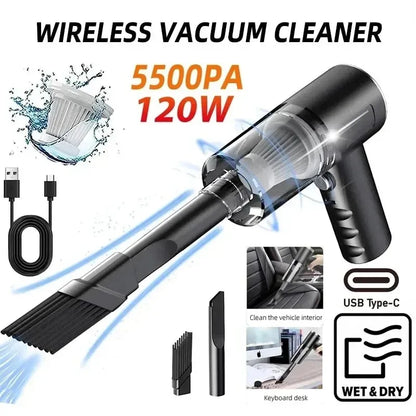 Powerful Portable Wireless Car Vacuum Cleaner - Dual Use for Home and Car, 120W High Suction