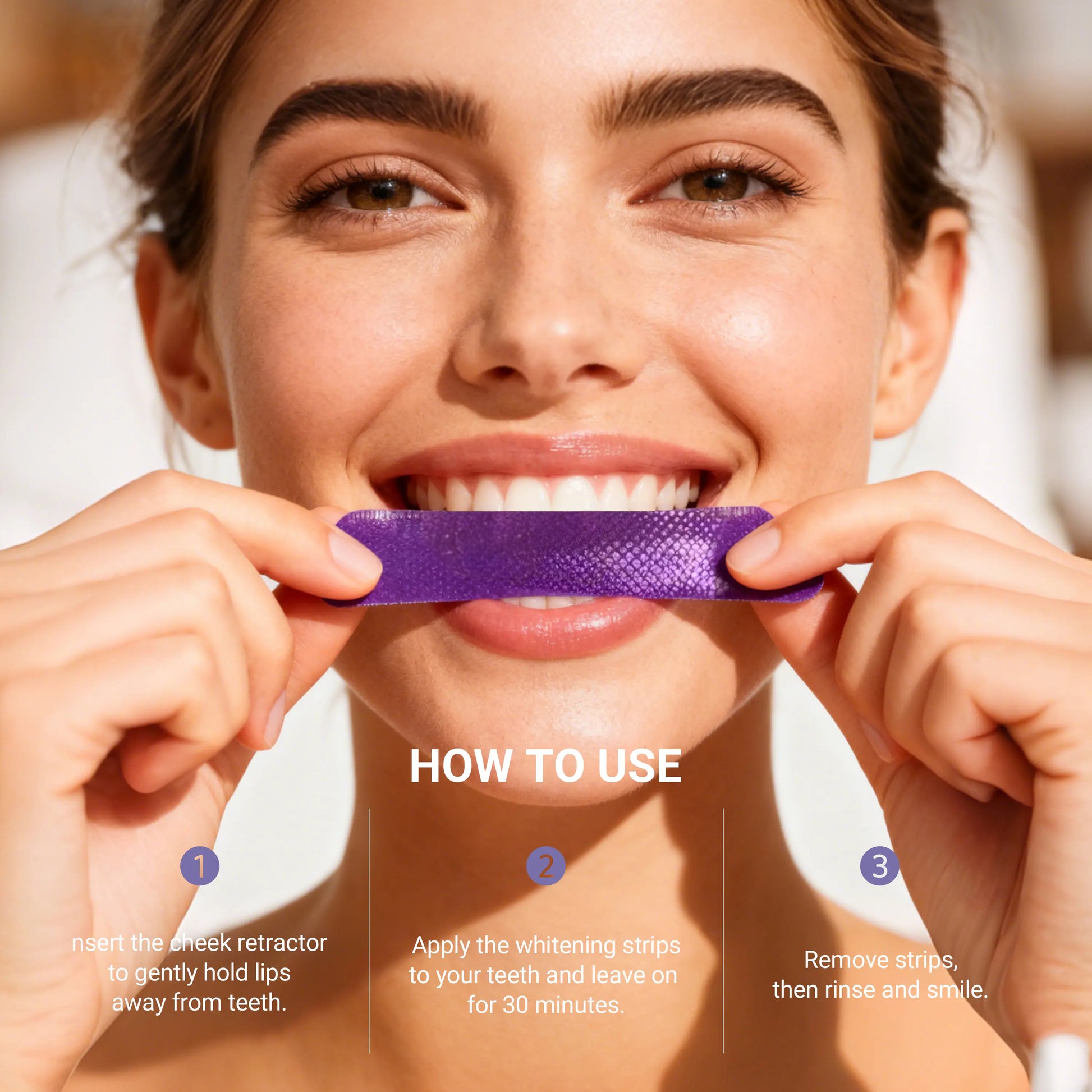 CEELIKE Purple Teeth Whitening Strips with Complimentary Cheek Retractor - 7/21 Whitening Sessions - Enamel-Safe Nano-Hydroxyapatite Formula - Non-Sensitive and Peroxide-Free Whitening Solution
