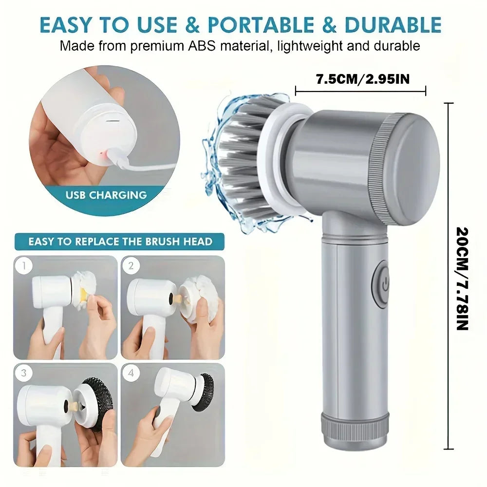Revolutionary Electric Spin Scrubber with 5 Versatile Brush Heads for Effortless Cleaning