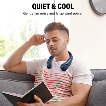 USB Rechargeable Neck Fan with Adjustable 3-Speed Settings, 360° Cooling, Quiet Operation, Blade-Free Design, Ideal for Summer Use