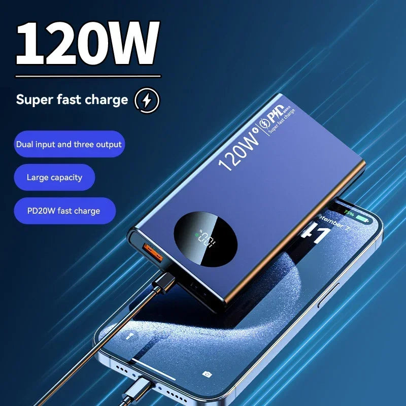 500,000mAh Fast Charging Power Bank - 120W High Capacity Portable Battery Charger for iPhone, Samsung, and Huawei - 2025 Model