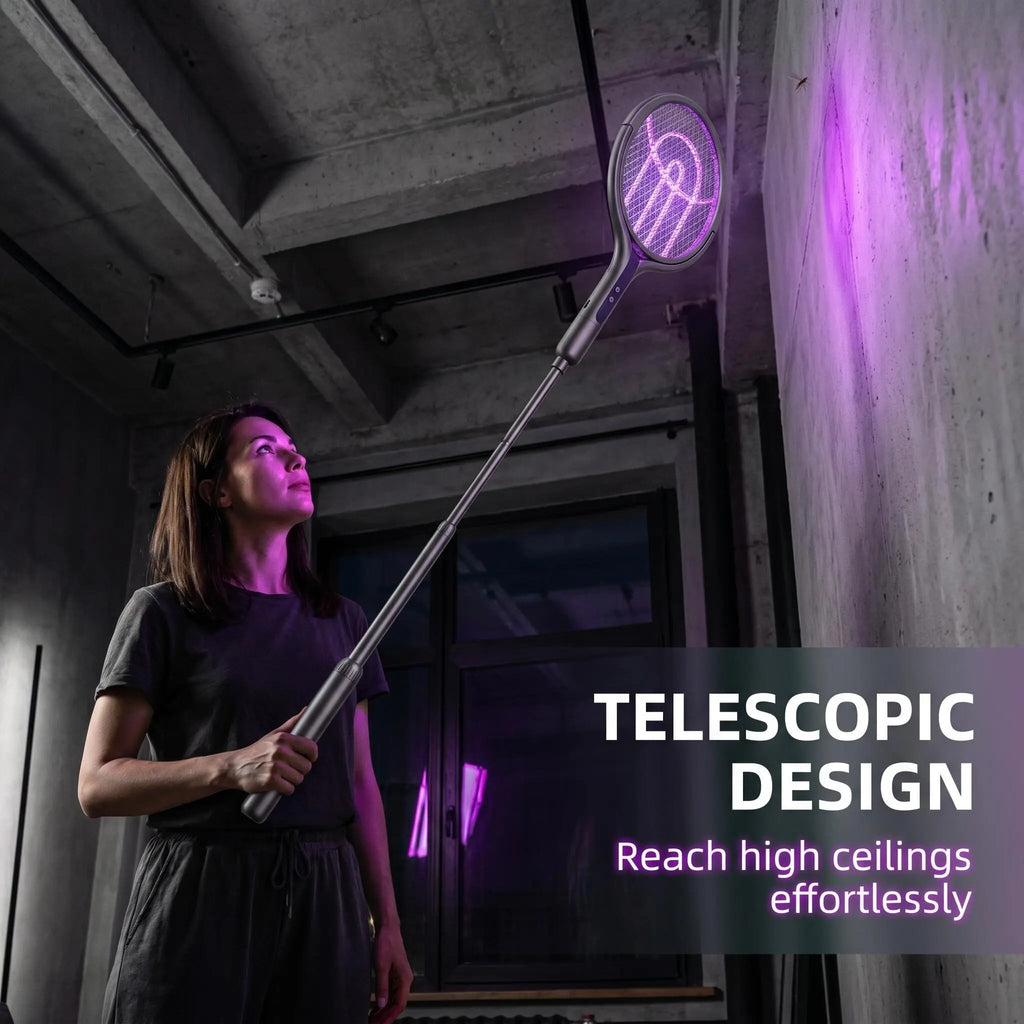 Retractable Electric Fly Swatter, 90° Rotatable Foldable Bug Zapper Racket with Extendable Telescopic Handle, Purple Light Mosquito Attractor, USB Rechargeable 2 in 1 Indoor Outdoor Pest Control for Home Backyard Camping Father'S Day Gift