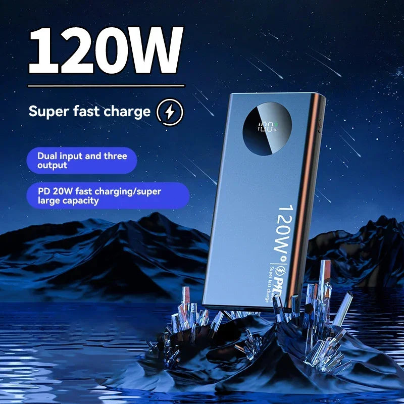 500,000mAh Fast Charging Power Bank - 120W High Capacity Portable Battery Charger for iPhone, Samsung, and Huawei - 2025 Model